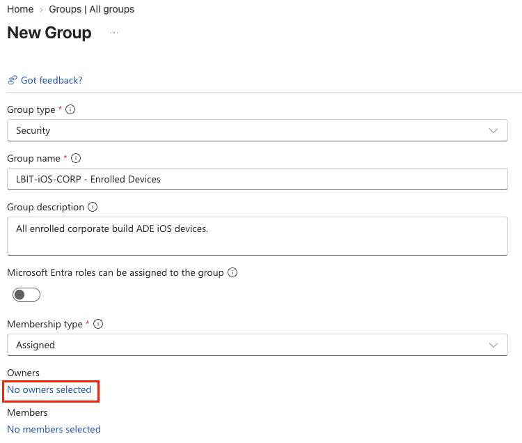 New assigned security group for enrollment time grouping