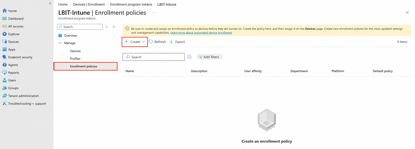 Creating an Apple enrollment policy in Intune
