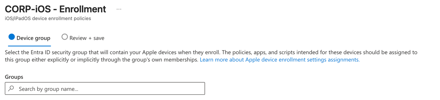 Selecting a device group for enrollment time grouping